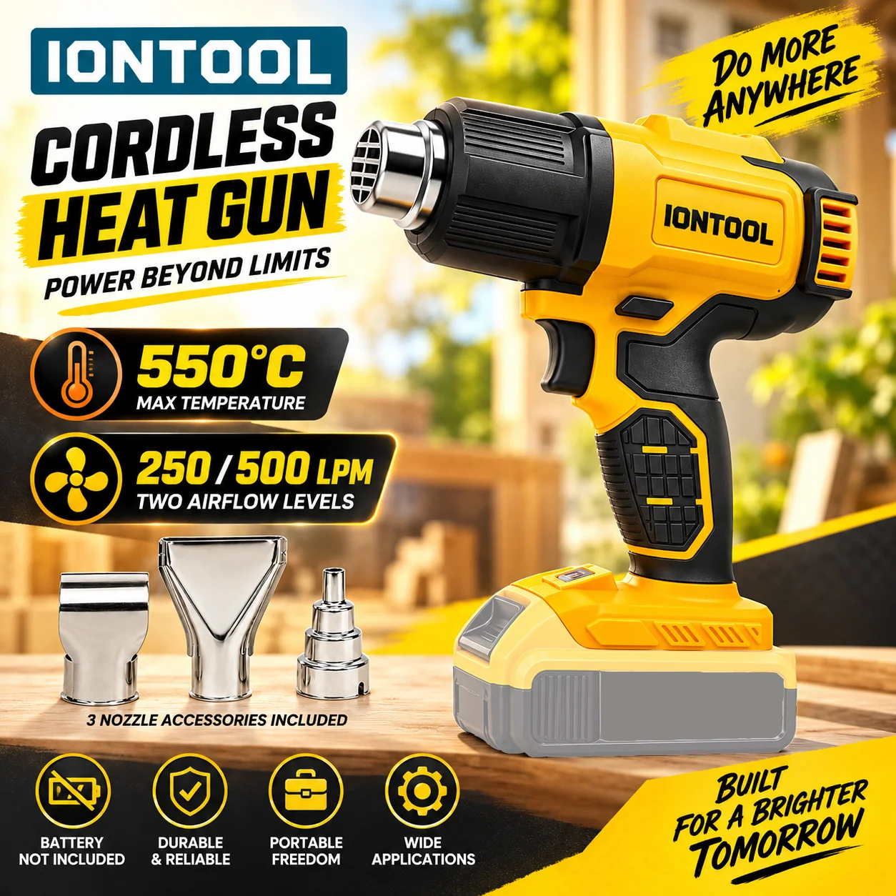 Cordless Heat Gun For Shrink Tubing - IONTOOL 550 ℃ Pistolet thermique sans