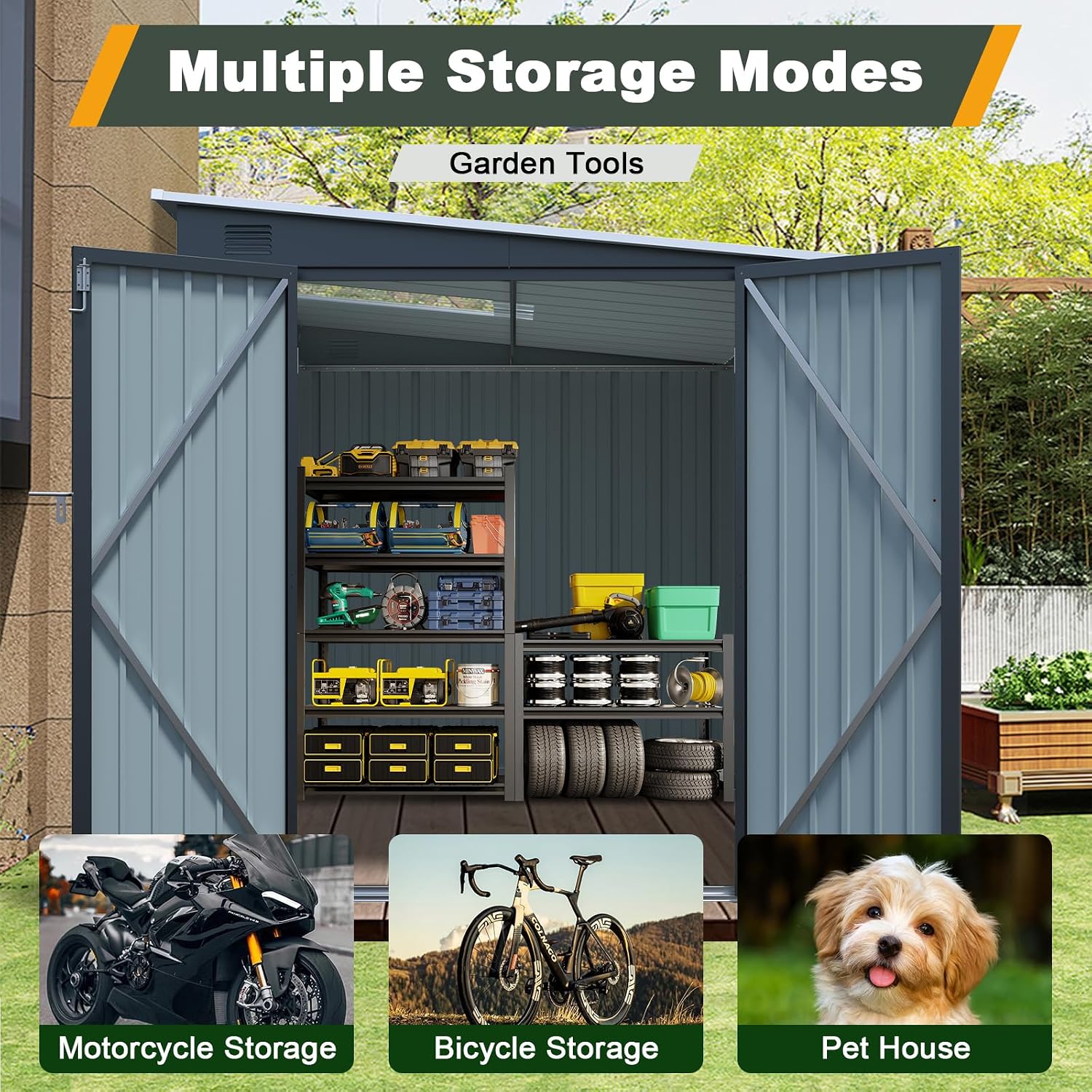 Abri métallique 6x8 FT avec po - Garden Tools avis et prix